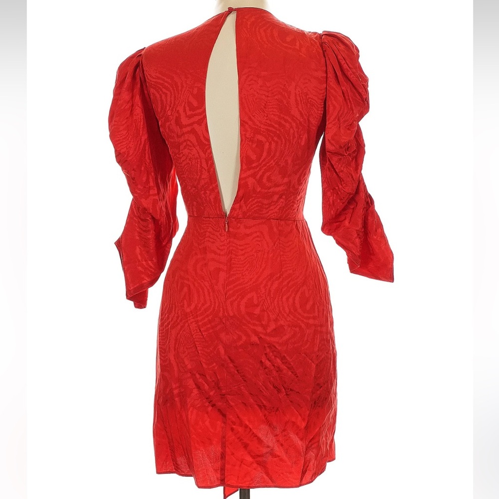 Ronny Kobo Amara Silk-Blend Ruched Puff Sleeve Leopard Party Derby Dress - Picture 4 of 12